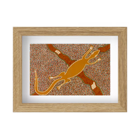 Framed Aboriginal Art PRINT (13cm x 18cm) - Oola The Lizard [Oak Frame]