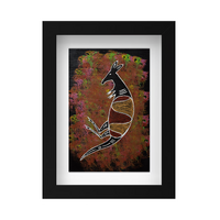 Framed Aboriginal Art PRINT (13cm x 18cm) -Kangaroo Black