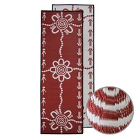 Aboriginal Recycled Mat - Runner - Emu/Kangaroo Tracks  [Colour: Orange/Black]