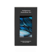 Aboriginal Art Giftboxed 100% Silk Scarf - Bush Leaves (Blue)