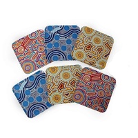 Bunabiri Aboriginal Art Corked Back Metal Coasters (6) - Stephen Hogarth