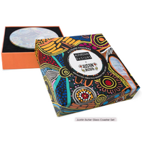 Warlukurlangu Aboriginal Art Glass Coaster Set (6) - The Dingo and Kangaroo Storyline