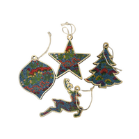 Aboriginal Art Gift Box Animal Xmas Tree Timber Decorations (9cm) - Set (4) - Epenarra