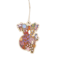 Aboriginal Art Koala Timber Xmas Decoration (9cm) - Grandmother's Country