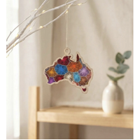 AUS Map [Bush Flowers] Timber Xmas Decoration (9cm) - KOH Living Aboriginal Art