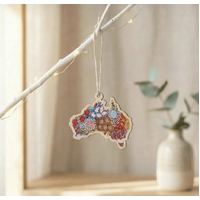 AUS Map [Grandmother's Country] Timber Xmas Decoration (9cm) - KOH Living Aboriginal Art