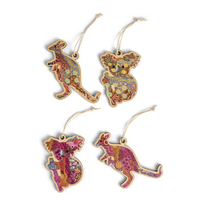 Aboriginal Art Gift Box Xmas Tree Timber Decorations - Set (4) - Women's Ceremony