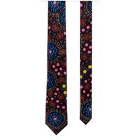 Warrina Aboriginal Art 100% Silk Tie (Giftboxed) - Dreamtime Flowers (Black)