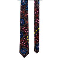 Warrina Aboriginal Art 100% Silk Tie (Giftboxed) - Dreamtime Flowers (Black)