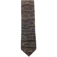 Yijan Aboriginal Art Polyester Tie - Water Dream (Brown)