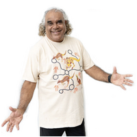 Kangaroo V1 (Acid Washed Tan) - Aboriginal design T-Shirt [size: Small]
