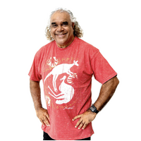 Kangaroo & Emu [Red Acid Wash] - Aboriginal design T-Shirt [size: Small]