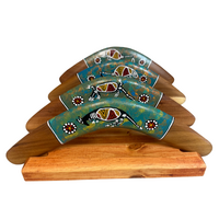 Handmade Aboriginal Handpainted design Boomerang & Stand (35cm)