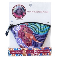Waterhole Journey Genuine Leather Coin Purse (12cm x 8cm) - Umoona Aboriginal Art