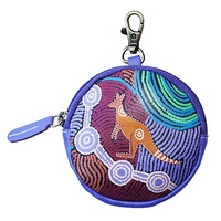 Waterhole Journey Genuine Leather ROUND Coin Purse (10cm) - Umoona Aboriginal Art
