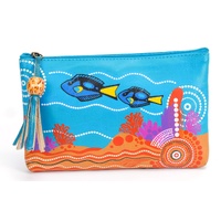 Diwana Dreaming GenuineTan Leather Small Vanity Case/Purse (18cm x 11cm) - Coral Reef Blue Tang Beauty