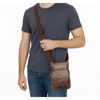 Diwana Dreaming Genuine Antique (Hunter) Leather / Canvas Shoulder Bag 12 X 18cm - Wings of Freedom