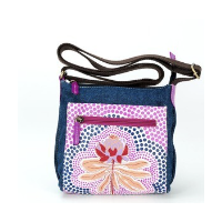 By Meeka Leather/Denim Canvas XBody Shoulder Bag (20 X 22cm) - Waratah