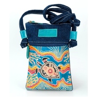 Muralappi Journey Genuine Leather/Denim Canvas "Hippie" Bag (13 X 19cm) - Sea Turtles