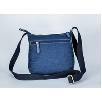 Connecting with Land [Denim] Leather/Mulit Canvas XBody Shoulder Bag (23cm x 22cm) -  Yakinno Gunditjmara Dreaming