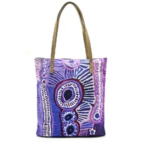 Better World Aboriginal Art Printed Cotton Canvas Shoulder Tote Bag (43cm x 38cm) -Two Dogs Dreaming