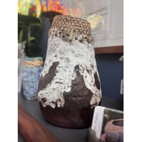 Aboriginal Art Handmade Vase [22cm x 14cm] Woodfired with Raffia Weaving - Natural/White