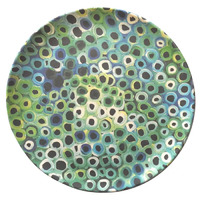 Utopia Aboriginal Art Bamboo Dinner Plate (Single) - Soakage (Green/Navy)