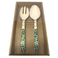 Utopia Aboriginal Art Bamboo Salad Servers - Soakage (Green)