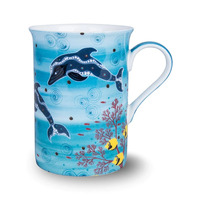 Koh Living Aboriginal Art Fine Bone China Mug (290ml) - Dolphins