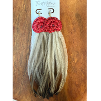 First Nations Fashionista - Handmade Aboriginal Art Pendant Earrings - Emu Feather with Xmas Red Disc