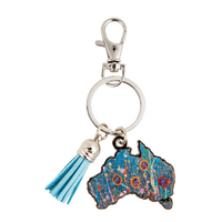 KOH Living Metal Australia Map Keyring /Blue Tassel - Morning Mist