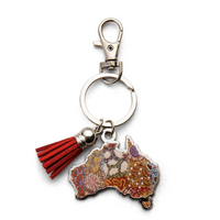 KOH Living Metal Australia Map Keyring /Red Tassel - Grandmother's Country