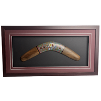 Framed Aboriginal Art Handpainted Boomerang Large (35cm) - Emu 