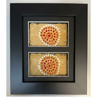 Murra Wolka Framed Aboriginal Hand painted Art (22cm x 19cm) - Double Mat (Ochre Yellow)