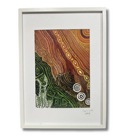 Sandra Angus Aboriginal Art Framed Canvas (62cm x 44.5cm) - Uluru
