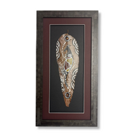 Framed Aboriginal Dot Art Handpainted Gumleaf (42cm x 22cm) - Kangaroo (Maroon/Black)
