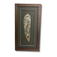 Framed Aboriginal Dot Art Handpainted Gumleaf (39cm x 20cm) - Lizard (Olive Green)