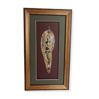 Framed Aboriginal Art handpainted Gumleaf (35cm x 20cm) - LIZARD (Green/Maroon)