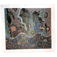 Maree Bradbury Aboriginal Art UNStretched Belgian Linen Canvas (55cm x 49cm) - Wetland Birds