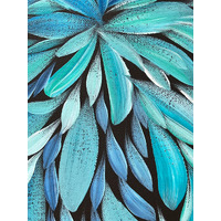 Raintree Aboriginal Art Stretched Canvas [30xm x 30cm] - Bush Medicine Leaves (Blue)