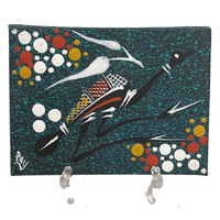 Handpainted Aboriginal Art Canvas Board (10cm x 8cm) - Emu (Green)