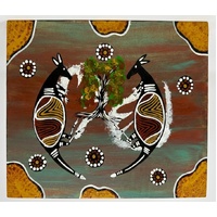 Kangaroo - Handpainted Timber Canvas [25cm x 20cm] - Dreamtime Kullilla-Art