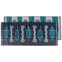 Aboriginal Recycled Mat - Large (2.5m x 5m) - Gumleaves and Waterholes [Colour: Teal/Grey/Navy]