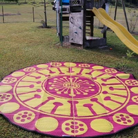 Aboriginal Recycled Mat - 3m Round - Eucalyptus Flower - Yellow/Pink