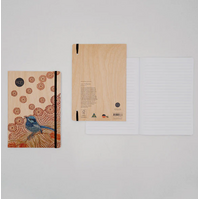 Koh Living Aboriginal Art A5 Ruled Journal with Wood Cover - The Blue Wren