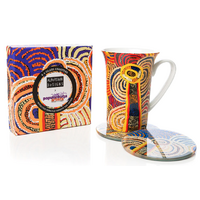 Warlukurlangu Aboriginal Art Glass Coaster Set (6) - Multju Mulga Country