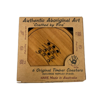 Murra Wolka Timber Coaster Set (6) with display Stand - Symbols [colour: Timber]