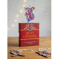 Gift Box Xmas Tree Timber Decorations [Kangaroo & Koala] - Set (4) - KOH Living Aboriginal Art 