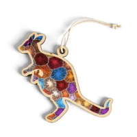 Kangaroo [Bush Flowers] Timber Xmas Decoration (9cm) - KOH Living Aboriginal Art