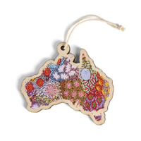 AUS Map [Grandmother's Country] Timber Xmas Decoration (9cm) - KOH Living Aboriginal Art